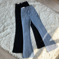 SUNTEK拼缝口袋设计超显腿长高腰弹力喇叭牛仔裤女 长裤牛仔裤