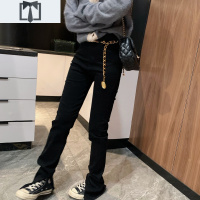 SUNTEK腿精升级 复古高腰直筒牛仔裤女修身弹力开叉喇叭裤春夏显瘦牛仔裤