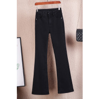 SUNTEK黑色喇叭牛仔裤女2021春季新款修身显瘦高腰微叭牛仔长裤子韩版牛仔裤