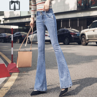 SUNTEK喇叭裤女高腰牛仔裤春秋显瘦女士微喇加长裤子新款黑色拖地阔腿裤牛仔裤