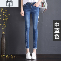 SUNTEK牛仔裤女九分小脚春夏秋季2020新款弹力破洞显瘦铅笔长裤子韩版潮牛仔裤
