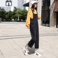 SUNTEK春季新款韩版炸街牛仔裤背带裤女宽松显瘦显高直筒裤工装裤长裤厚牛仔裤