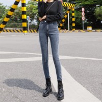 SUNTEK高腰牛仔裤女弹力紧身九分小脚裤显瘦韩版百搭修身长裤子胖mm大码牛仔裤