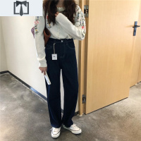 SUNTEKET 韩版显瘦百搭黑蓝色牛仔裤宽松学生休闲裤直筒裤明线长裤牛仔裤