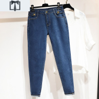 SUNTEK大码弹力牛仔裤女显瘦高腰长裤胖妹妹裤子200斤胯宽大腿粗小脚裤牛仔裤