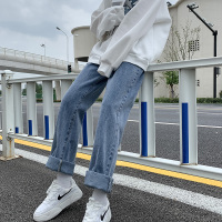 SUNTEK高腰加长阔腿牛仔裤女2020年新款秋冬季宽松显瘦百搭直筒胖mm裤子牛仔裤