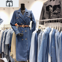 SUNTEKTTS 2020新款复古宽松牛仔风衣双排扣过膝连衣裙中长款大码外套女风衣