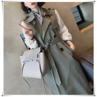 SUNTEK南瓜谷无袖风衣马甲女中长款大码2020秋新款小个子坎肩外套王瑾瑜风衣