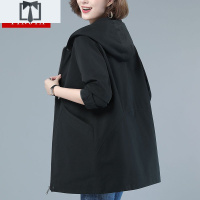 SUNTEK韩版中年妈妈宽松大码遮肚中长款外套女2020春秋新款棉连帽风衣风衣