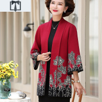 SUNTEK中年洋气妈妈春秋装风衣外套中长款遮肚中老年女装毛衣外搭开衫风衣