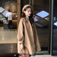 SUNTEK香港2020秋冬韩版中长款毛呢外套女小个子风衣斗篷型灯笼袖大衣潮风衣