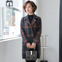 SUNTEK中年妈妈春装格子外套中老年人女士秋冬装毛呢洋气中长款春秋风衣风衣