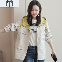 SUNTEK2019秋季中长款风衣外套女初秋新款宽松百搭学生休闲连帽短款褂子风衣