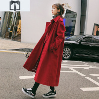 SUNTEK2021春季新款风衣女韩版气质宽松显瘦中长款英伦风红色小个子外套风衣