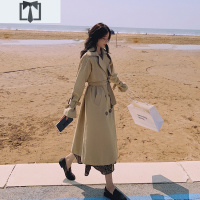 SUNTEK驼色风衣女中长款英伦风2021春季新款气质双排扣外套系带收腰大衣风衣