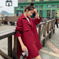 SUNTEK小个子酒红色风衣女中长款2021春秋韩版新款宽松显瘦气质流行外套风衣