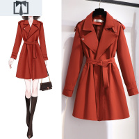 SUNTEK红色风衣女中长款小个子秋装2020新款英伦风高端大气气质流行外套风衣