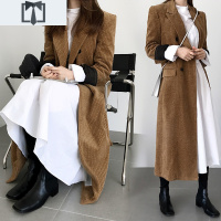 SUNTEK韩国2021春装新款chic灯芯绒过膝外套风衣女韩版复古长款条绒大衣风衣
