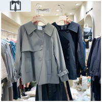 SUNTEK短款风衣外套女2020早秋新款宽松显瘦纯色赫本风网红系带收腰上衣风衣