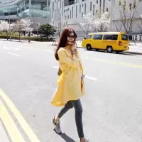 SUNTEK粉色风衣女中长款韩版秋装2021新款刺绣双排扣风衣外套秋学生大衣风衣