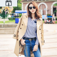 SUNTEK诗萱朵双排扣长款风衣女过膝英伦风春秋2020新款港风收腰韩版外套风衣