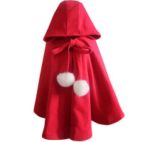 SUNTEK秋冬女新款保暖风衣外套360度圆摆蝴蝶结毛毛球毛呢斗篷短外套风衣