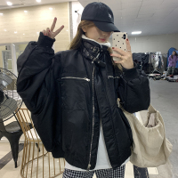 SUNTEK乌77酷帅皮带扣立领粉色棒球服宽松加厚仿兔绒风衣拉链夹克外套女风衣