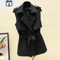 SUNTEK2020早秋新款流行英伦西装马甲无袖风衣女宽松小个子腰带马夹外套风衣