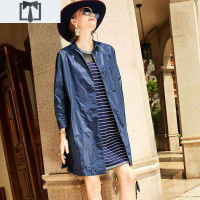 SUNTEK卡米兰风衣女2020年秋季新款中长款小翻领休闲百搭七分袖外套风衣