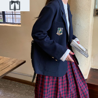 SUNTEK大码女装2021春季新款韩版学院宽松西装外套+格子裙显瘦减龄套装外套短外套