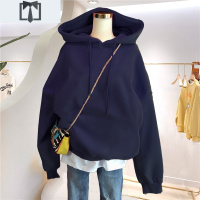 SUNTEK加绒连帽米奇卫衣女春秋薄款2021年新款加厚宽松枣红色中长款外套外套短外套