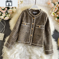 SUNTEK2020新款女秋冬韩版宽松亮丝休闲短款粗花呢外套时尚气质西服上衣外套短外套