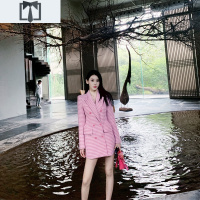 SUNTEK廓形格子西装外套裙子女秋冬大码高端轻奢名媛连衣裙2020年新款秋外套短外套