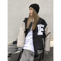 SUNTEK川川也 拼接毛巾绣棒球服男女2020冬季新款宽松韩版潮牌嘻哈外套外套短外套