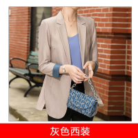 SUNTEK灰色西装外套女春秋韩版休闲百搭英伦风上衣女垂感气质女士小西服外套短外套