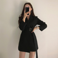 SUNTEK港味风小西装外套女春秋季新款韩版小个子系带收腰显瘦连衣裙西服外套短外套