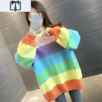 SUNTEK中长款加厚彩虹卫衣女装2020年新款潮韩版宽松秋冬裙百搭上衣外套外套短外套