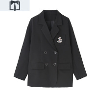 SUNTEK网红黑色小西装外套女春秋韩版休闲宽松上衣英伦风小个子西服套装外套短外套