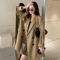 SUNTEK网红驼色小西装外套女春秋韩版宽松英伦风小个子休闲高级感西服外套短外套