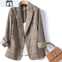 SUNTEK网红格子通勤小西装2020秋冬外套女装格纹韩版复古九分袖短款西服外套短外套