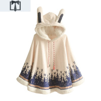 SUNTEK初中生女秋冬装学生蝙蝠袖加绒加厚日系斗篷外套14学院春装12岁13外套短外套