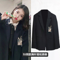 SUNTEKiu李智恩同款衣服秋冬西装套装女韩版休闲学生设计感小众韩式外套外套短外套