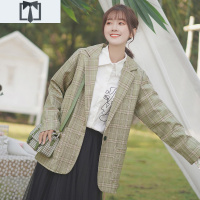SUNTEK帛卡琪小西装格子外套女2020新款春秋韩版学生短款上衣小个子西服外套短外套