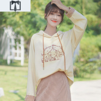 SUNTEK帛卡琪2020新款学生涂鸦字母卫衣女连帽衫上衣格子宽松春秋外套潮外套短外套