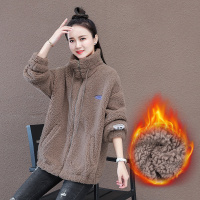 SUNTEK立领羔绒外套女秋冬百搭加绒加厚中长款宽松减龄洋气毛绒卫衣潮外套短外套