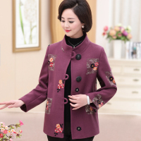 SUNTEK老年人秋冬女装毛呢开衫外套60-70岁8奶奶针织棉大衣妈妈翻领褂子外套短外套