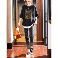 SUNTEK衣品乐大码欧洲站新款烫钻卫衣外套打底上衣宽松胖mm女装春秋装外套短外套