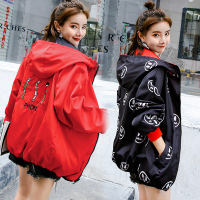 SUNTEK两面穿外套女2021秋季中长款连帽棒球服韩版学生bf百搭宽松短外套外套短外套