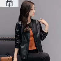 SUNTEK皮衣女短款春秋外套2020新款韩版宽松圆领PU皮夹克女士休闲短外套外套短外套