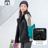 SUNTEK少女秋冬加绒卫衣外套中学生韩版宽松加厚bf运动短外套学院风学生外套短外套